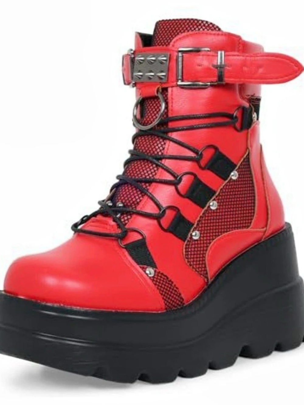 Gothniero Platform Goth Ankle Boots Red & Black